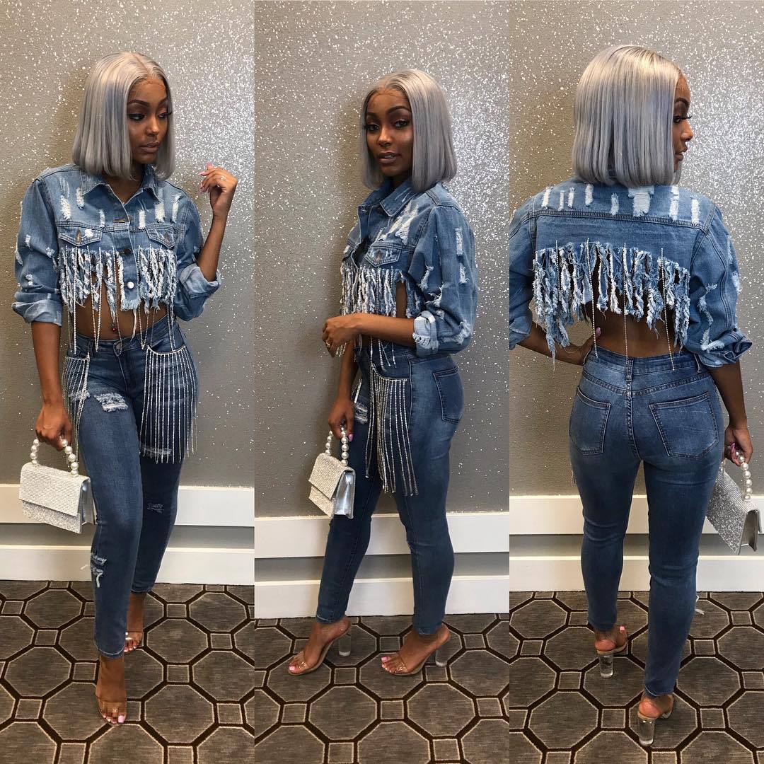 custom womens cropped denim jacket