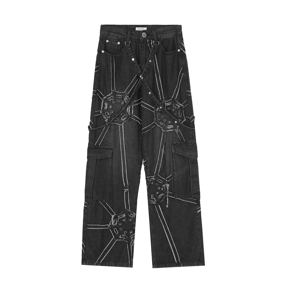 custom jeans with spider web