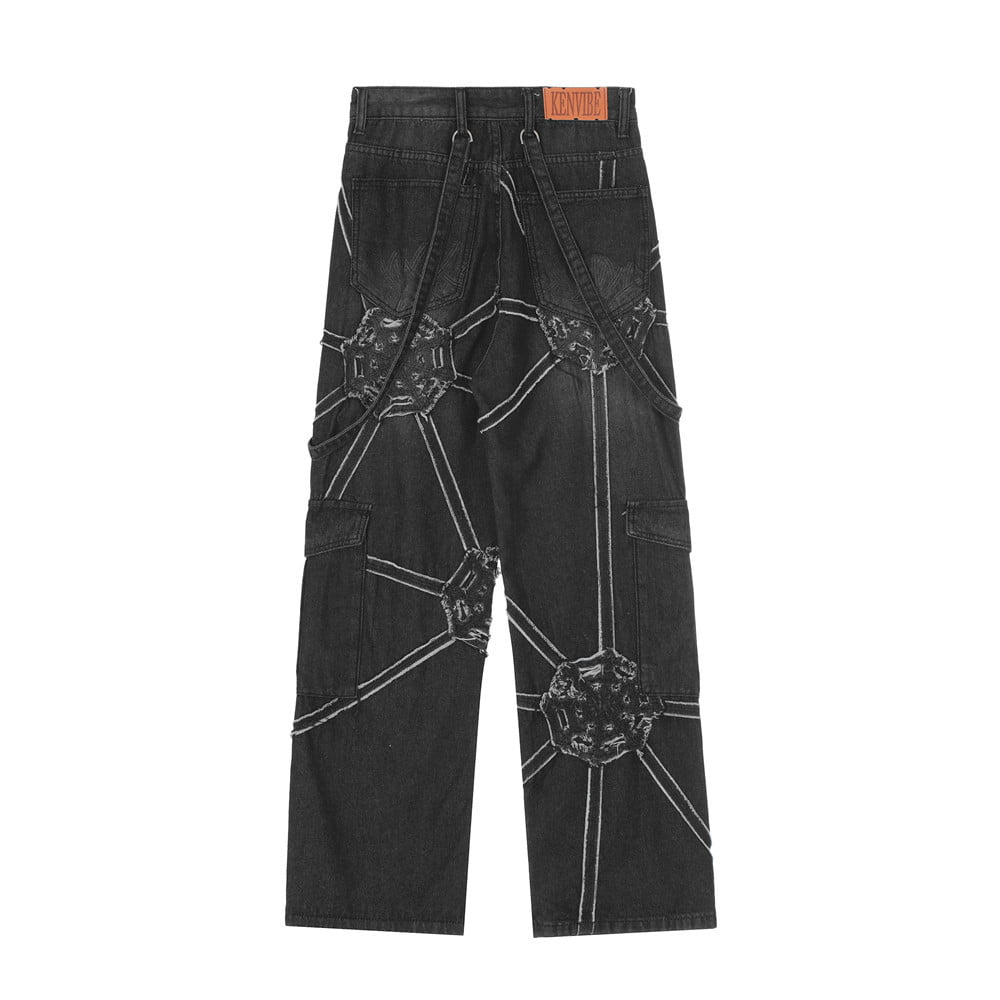 custom jeans with spider web