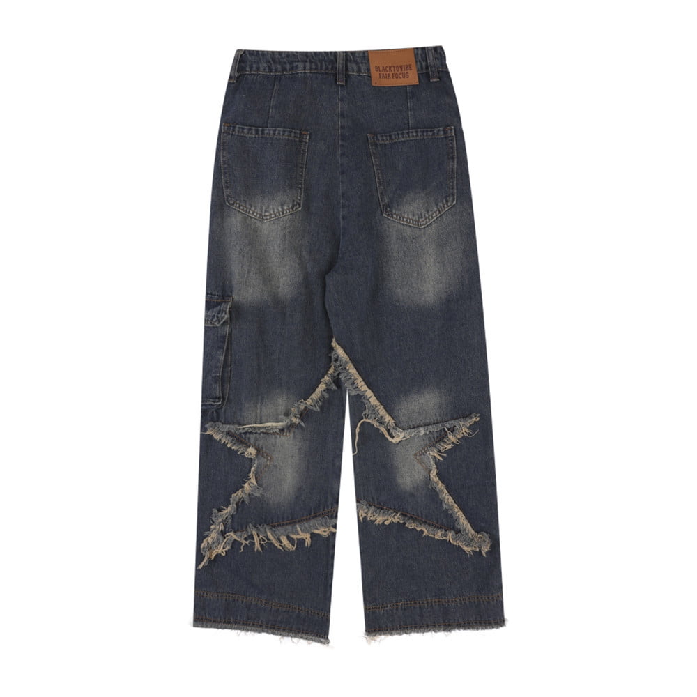 Custom wide-leg jeans with patch embroidery